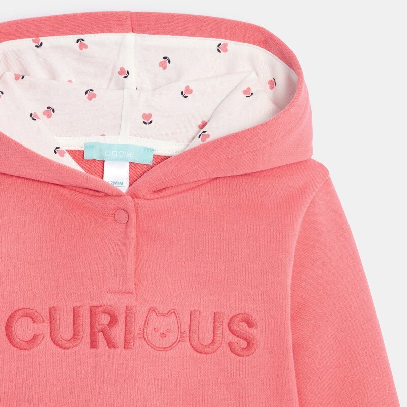 Sweat molleton à capuche brodé rose bébé fille Rose