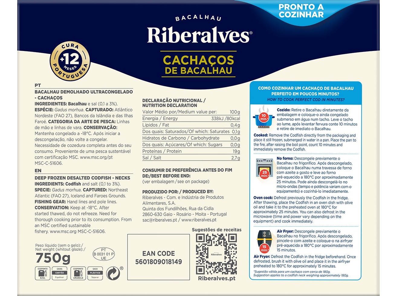 CACHAÇOS BACALHAU RIBERALVES 12M CURA 750G