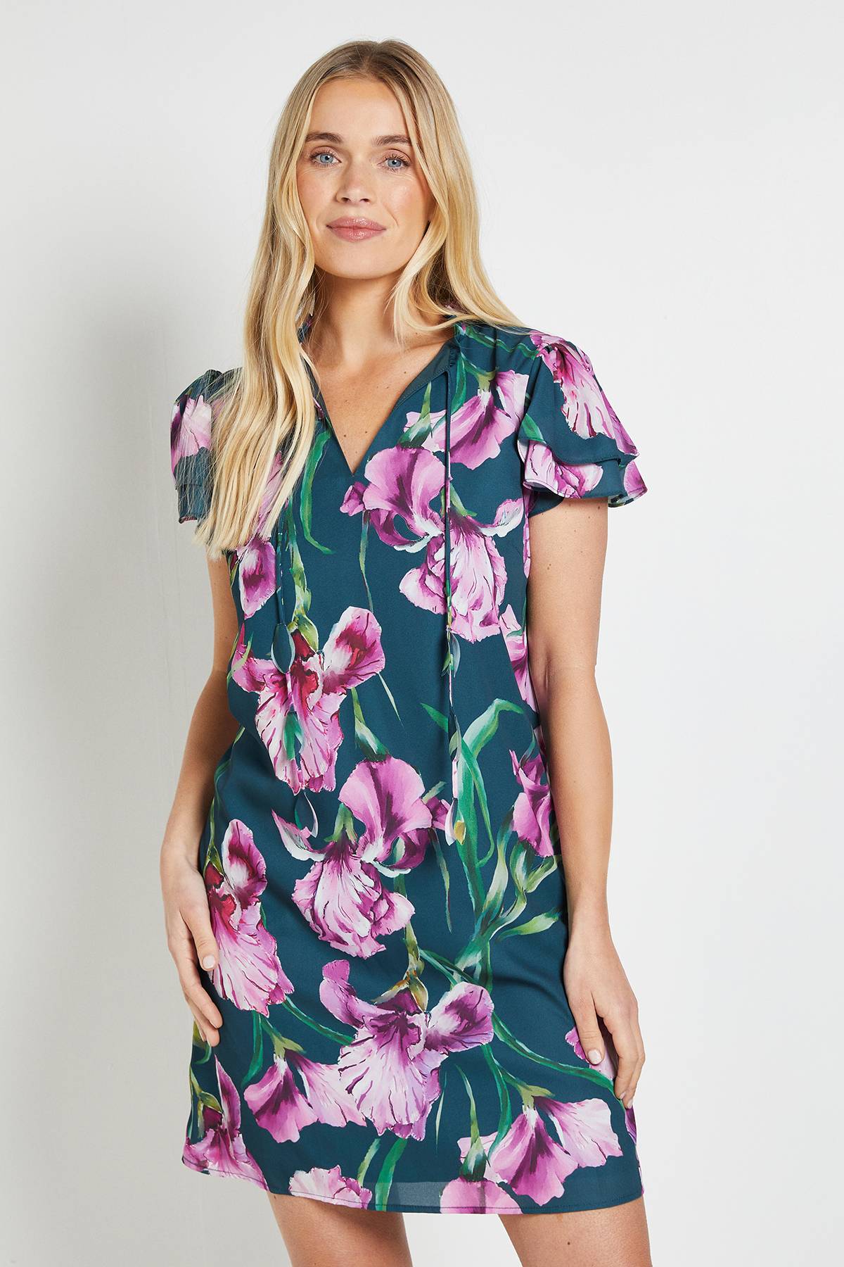 Wallis Robe Droite À Volants Floraux Et Encolure Ornée Petite