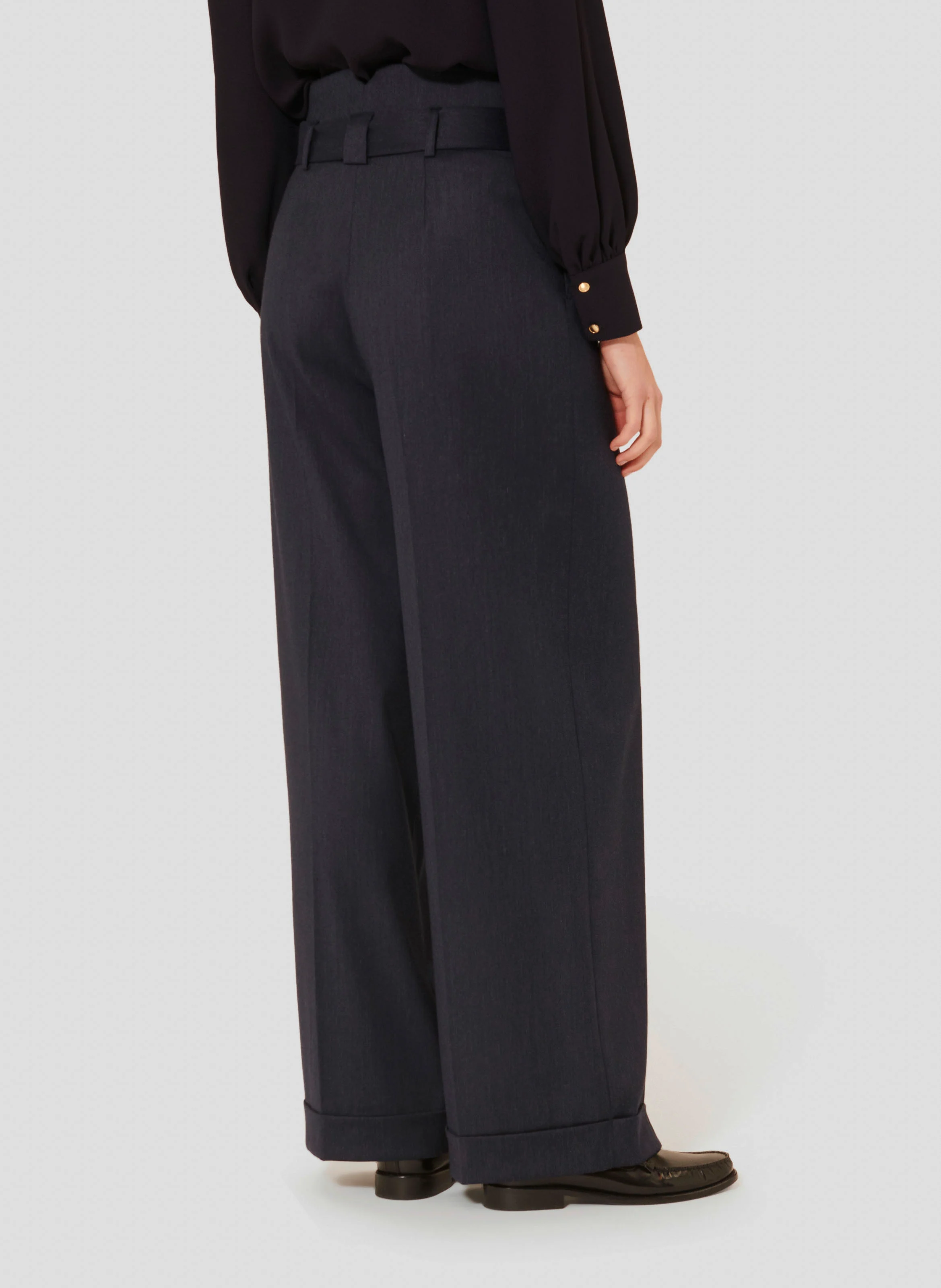 PIA - Pantalon large en laine mélangée | Bleu