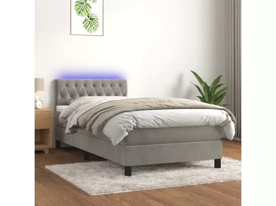 Sommier tapissier et matelas et LED Gris clair 90x190cm Velours