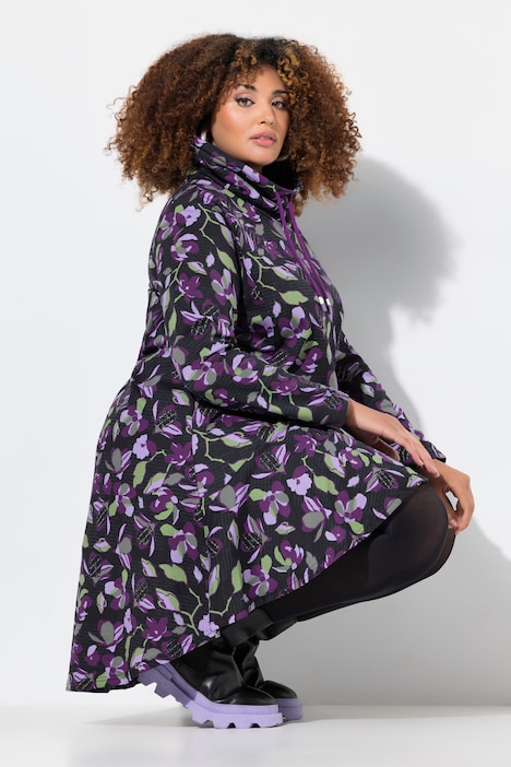 Long-Sweater, Stehkragen, Taschen, Langarm, Volantsaum