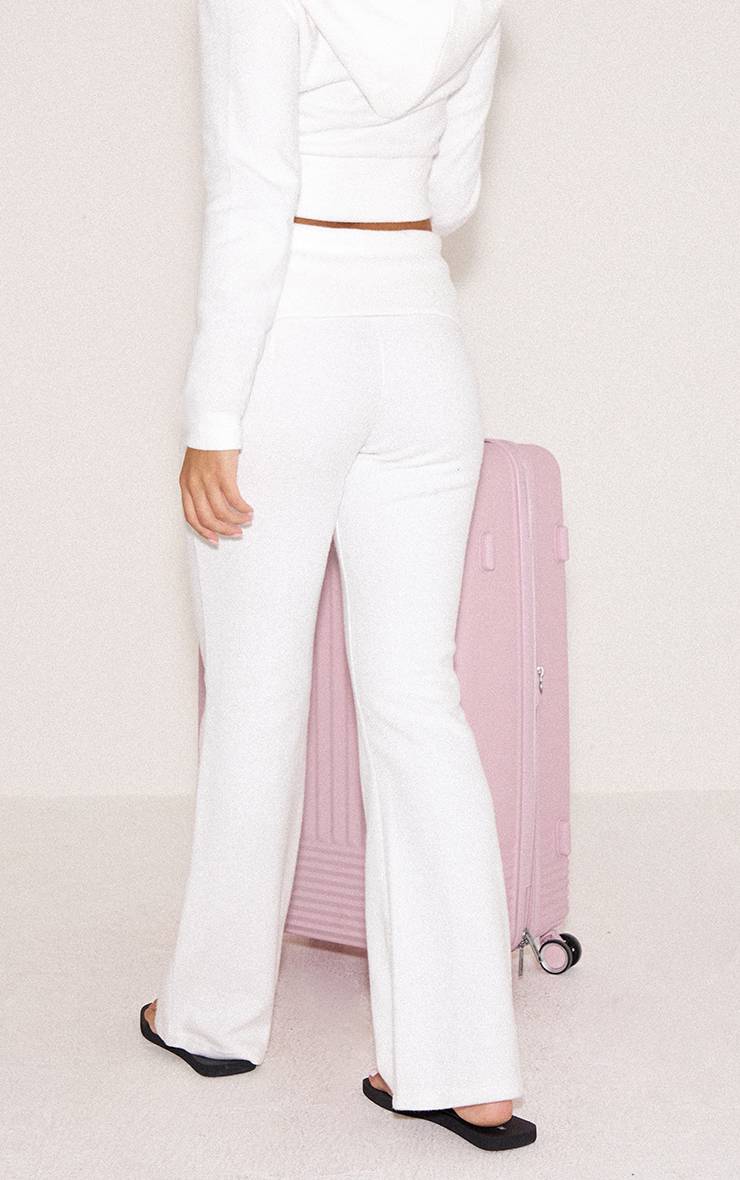 Crème Ensemble Coordonné À Taille Haute Repliable Et Jambes Évasées En Tissu Doux
