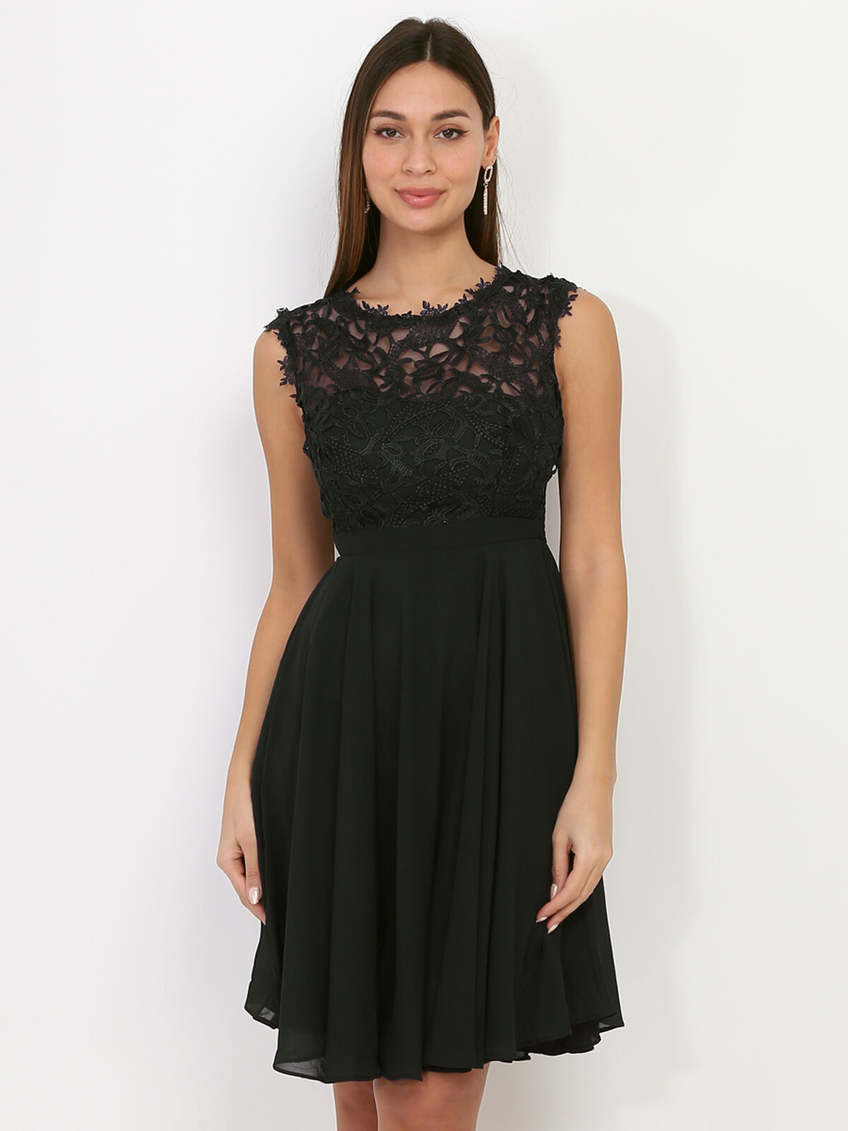 Robe à encolure dentelle grandes tailles- Noir