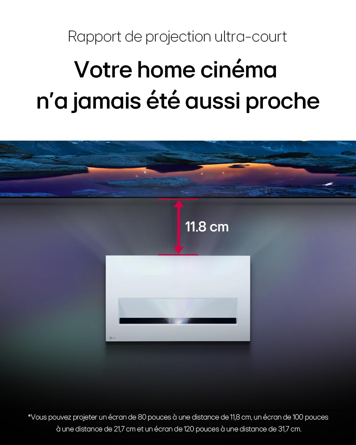 LG CineBeam Vidéoprojecteur Laser HU715QW Home Cinema 2500 Lumen, 4K UHD 2160p, Projection Entre 80