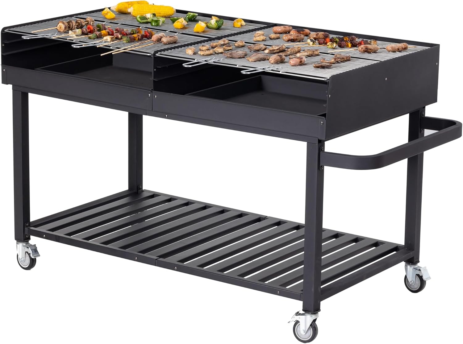 METRO PROFESSIONAL Holzkohlegrillwagen, 178 x 91 x 102 cm, Schutzhülle und Ablagebereich, Stahl/Edelstahl, schwarz