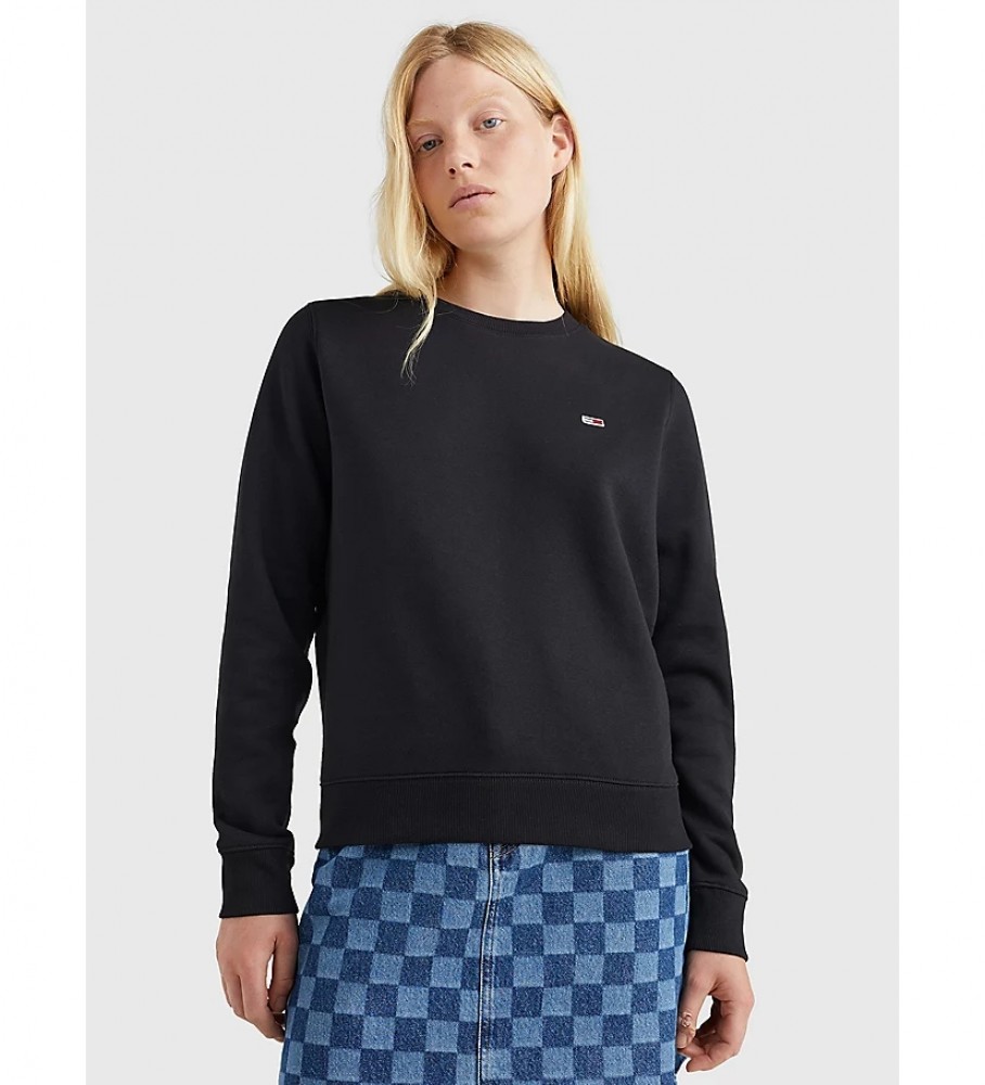 Suéter Tommy Jeans Regular Fleece com Gola C Preto