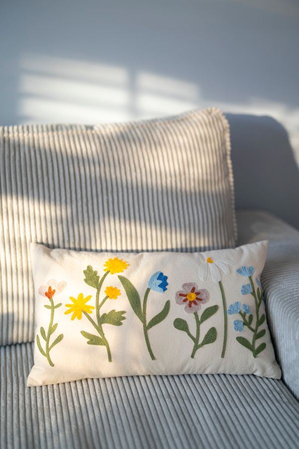 Kussen met bloemen, katoen, 30 x 50 cm, offwhite