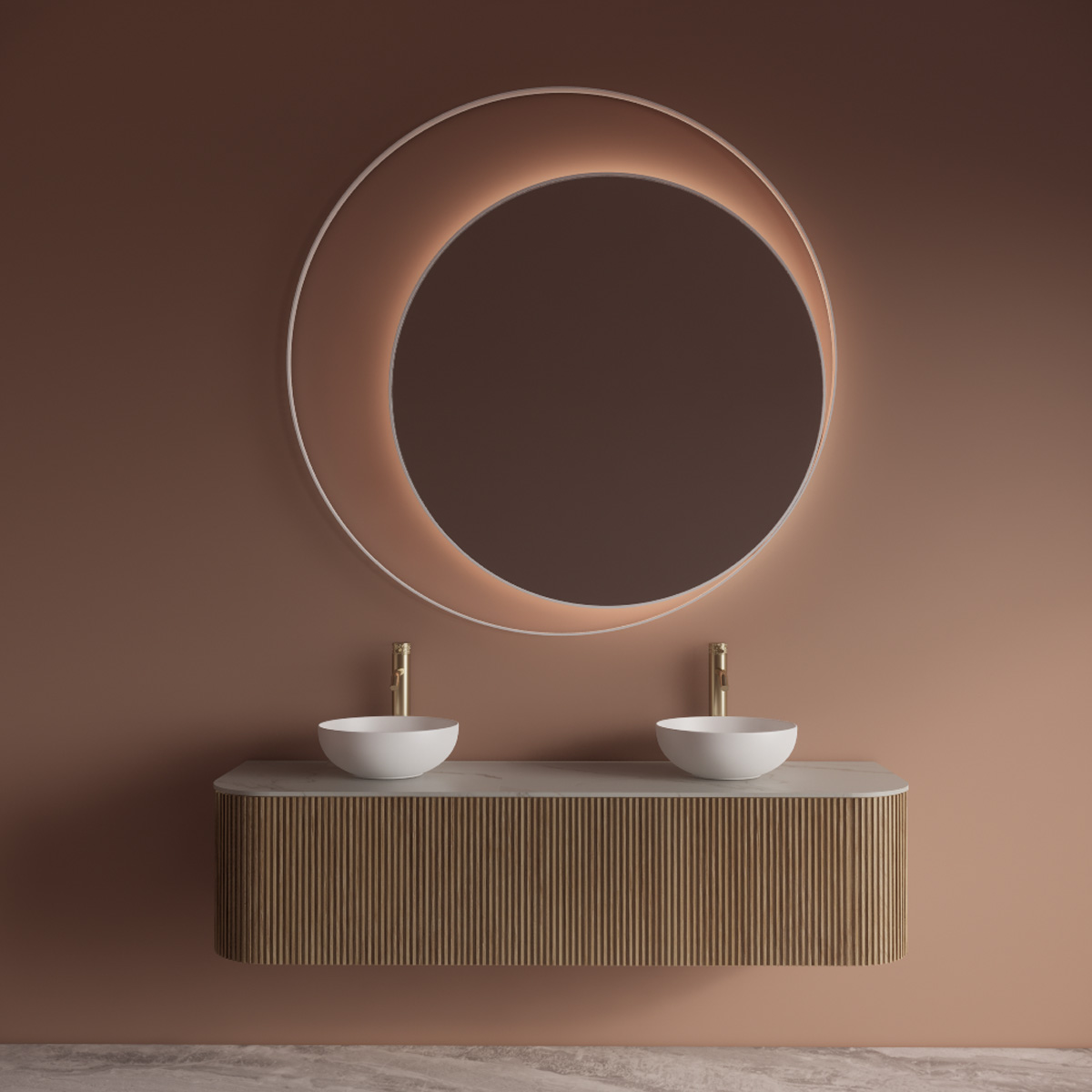 Gliss Design Kosmos spiegel rond met cirkel 140cm mat wit met handsensor