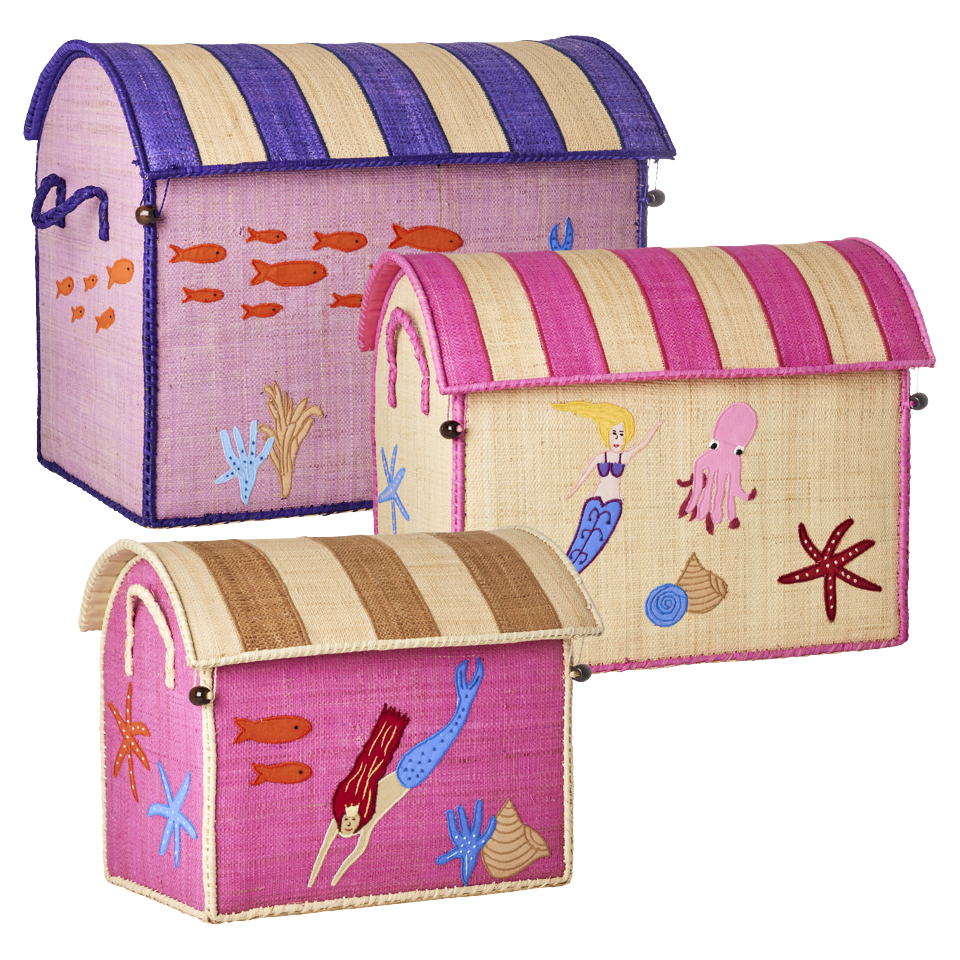 Rice - Raffia Toy Baskets - Mermaid Theme - Set of 3