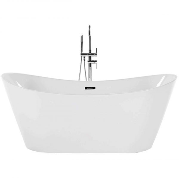 Beliani Banheira Autónoma Branca Acrílica 180 x 78 cm Forma Oval Assimétrica Design Moderno