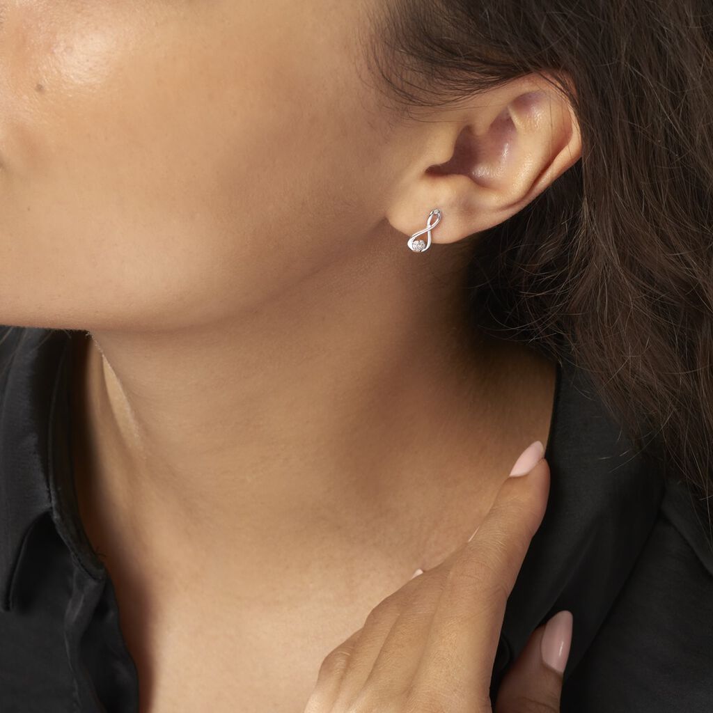 Boucles D'oreilles Puces Shaeen Or Blanc Diamant