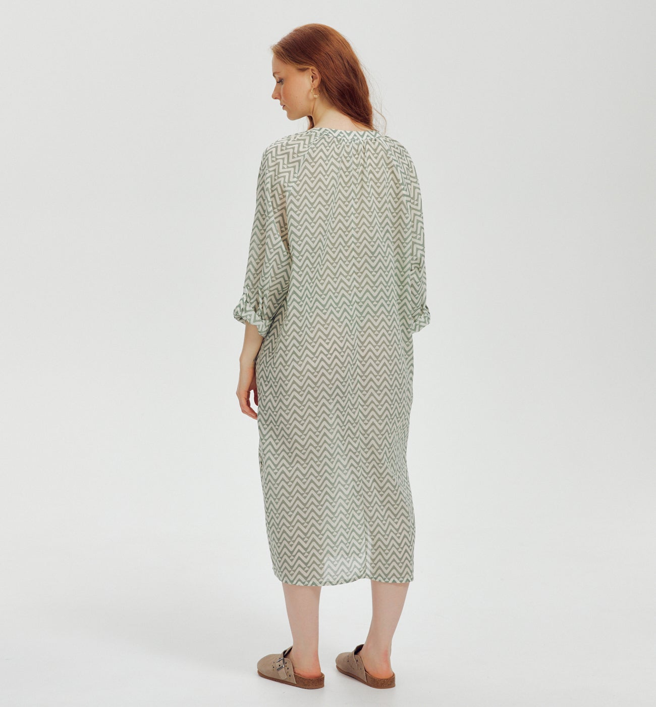 Longue robe-tunique Femme - Imprimé vert clair