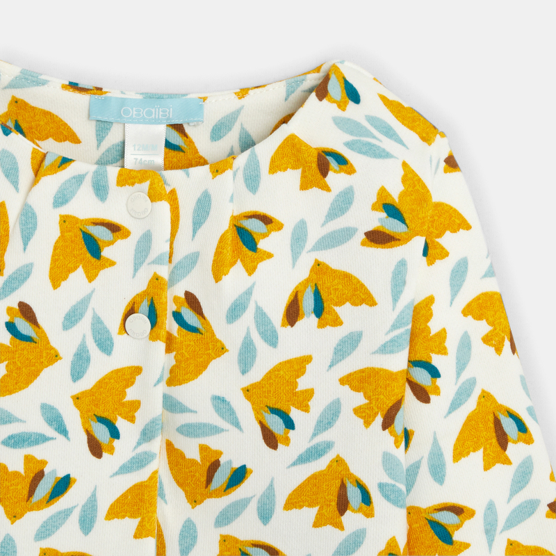 Gilet molleton oiseaux jaune bébé fille