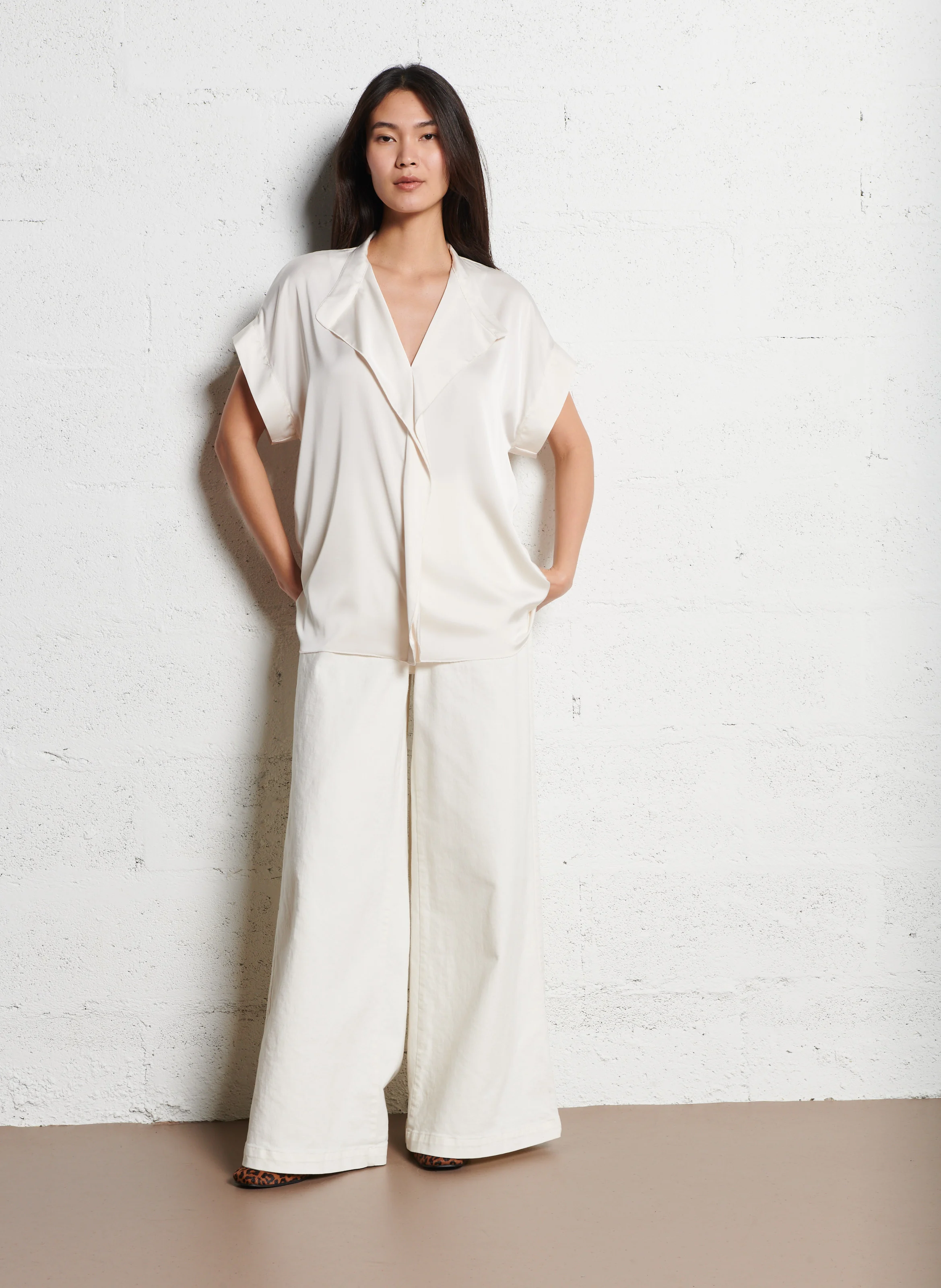 Jean boot-cut taille haute en coton mélangé | Blanc