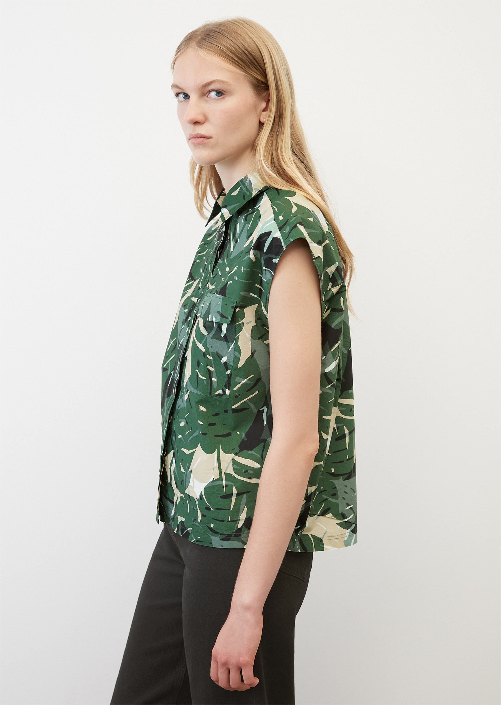 Ärmellose Print-Bluse aus Baumwoll-Popeline
