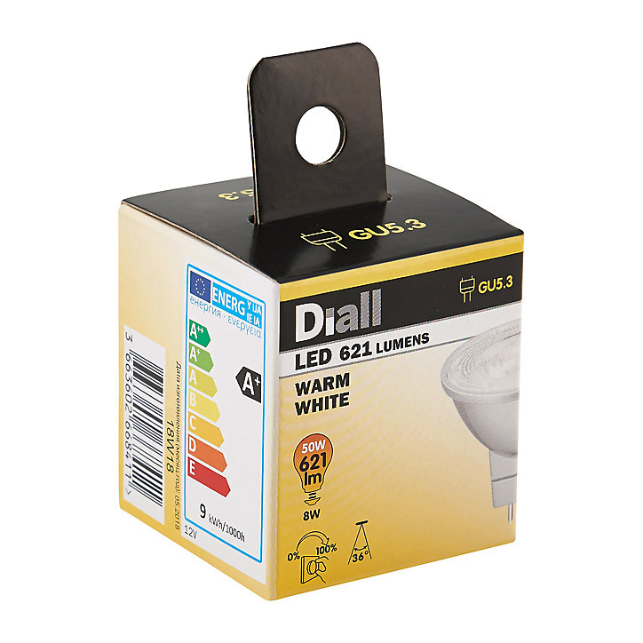Ampoule LED Diall réflecteur variateur d'intensité GU5.3 8W=50W blanc chaud