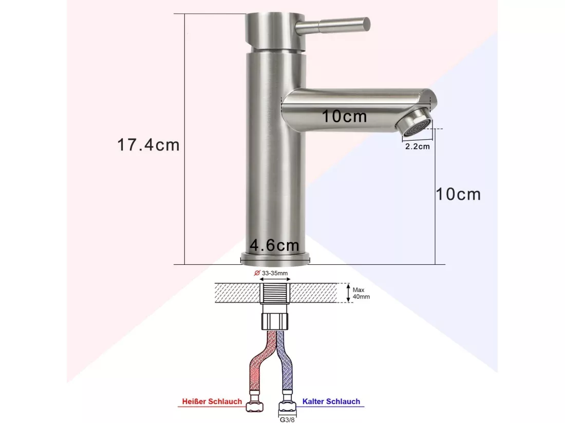 NETTLIFE robinet d'évier robinet chaud/froid robinet haute pression en acier inoxydable