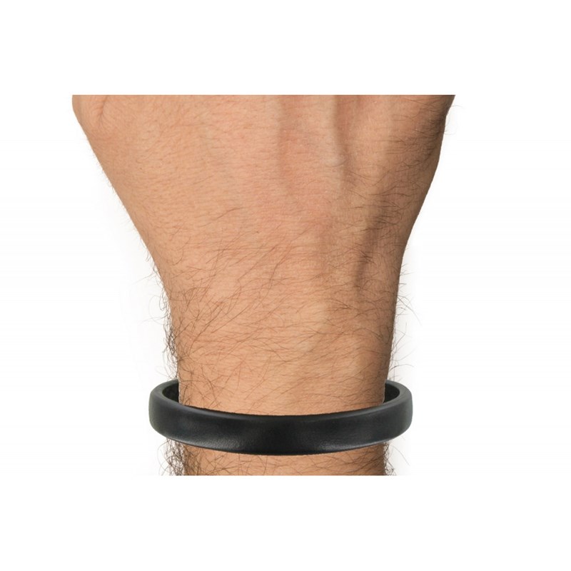 Bracelet Homme Cuir Noir Large Fermoir Acier Inoxydable - taille 21 cm