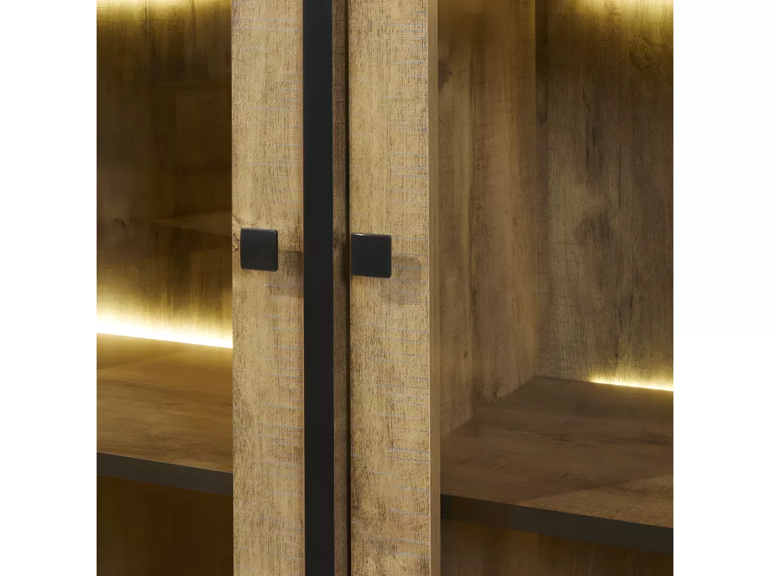 Argentier 4 portes Chêne Antique à Led - COLORADO