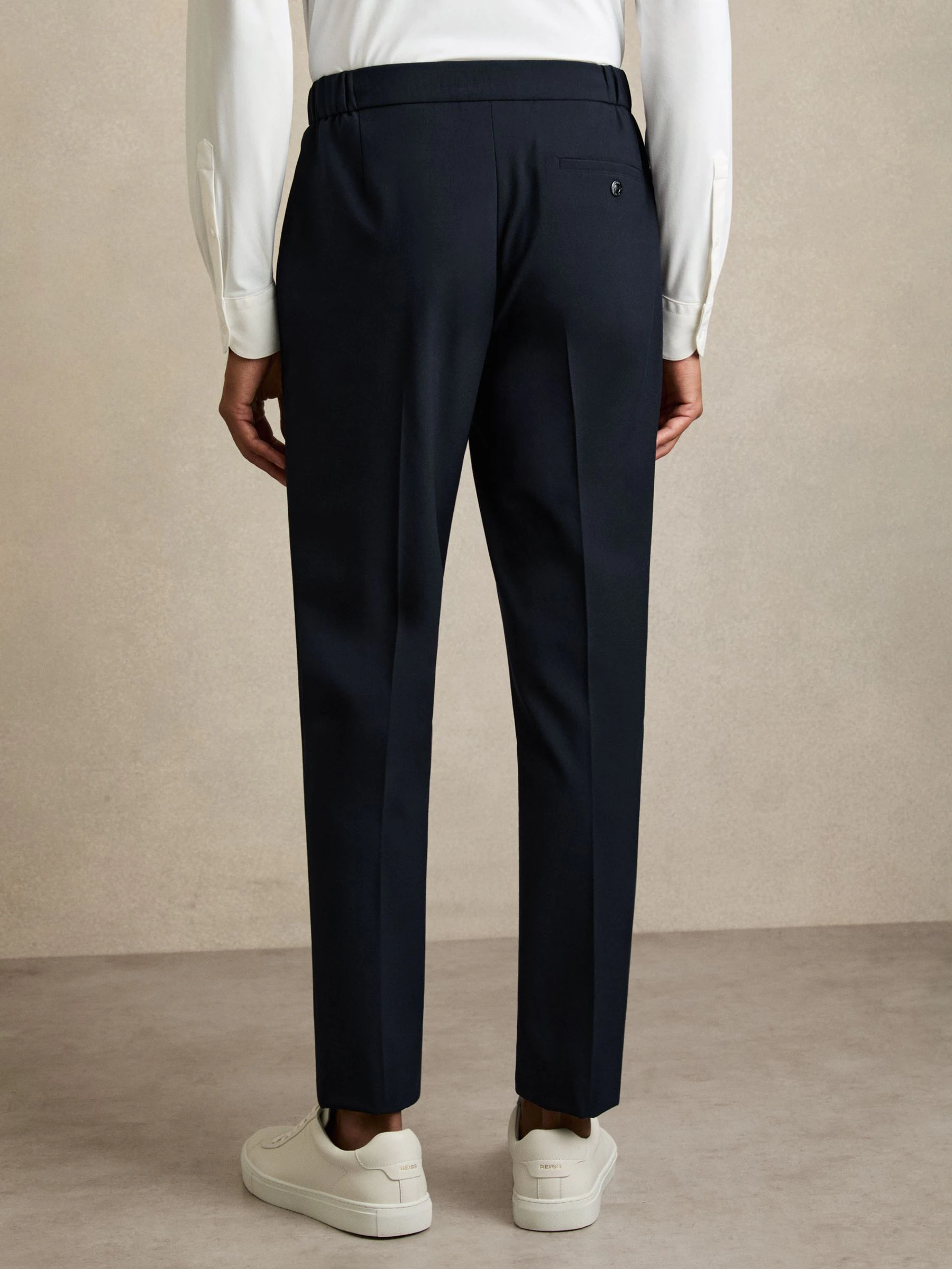 Marineblauw - Reiss Found stretchy slim fit broeken met trekkoord
