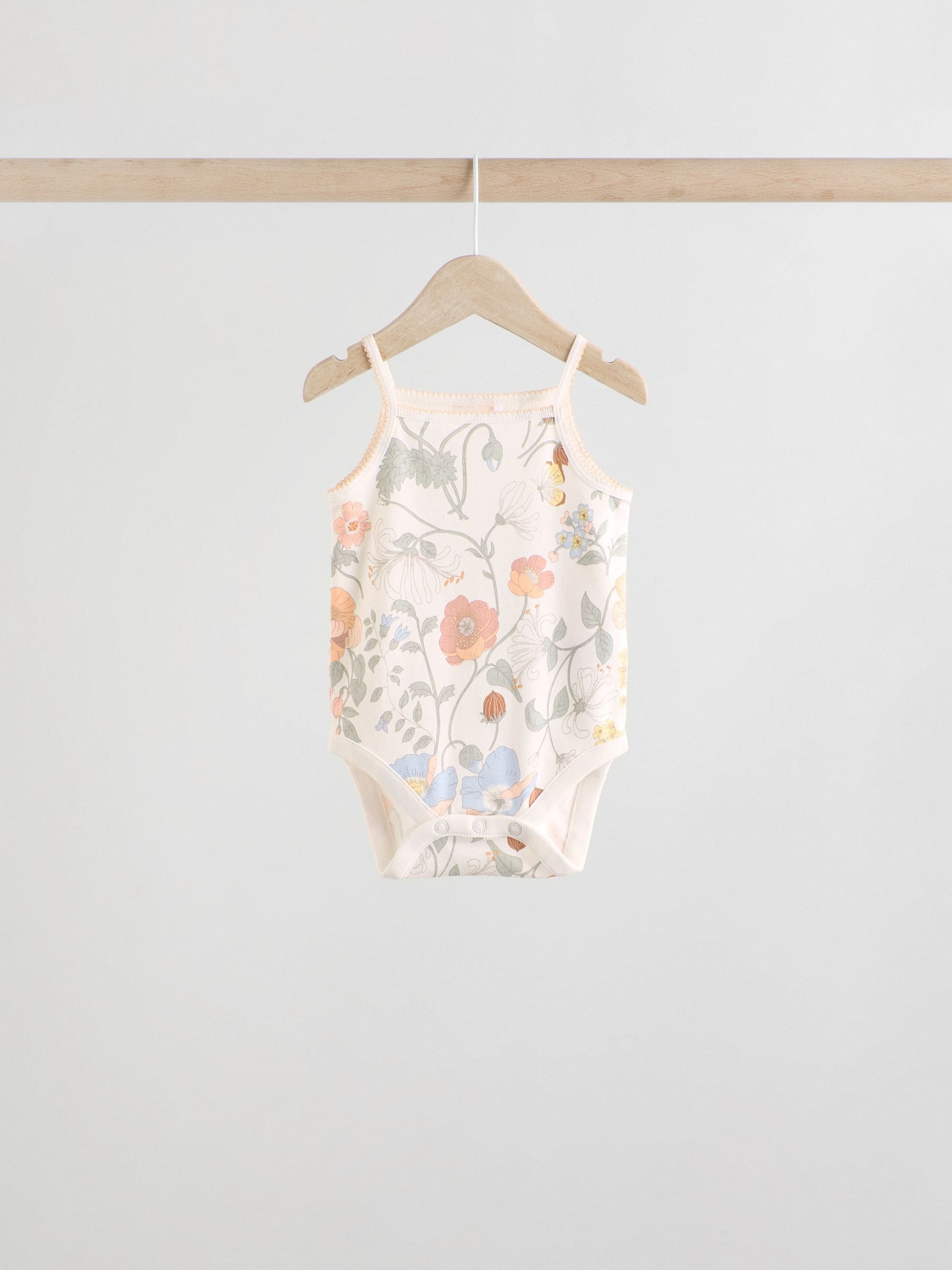 Zwart bloemenprint - Set van 5 katoenen hemdrompertjes voor baby's