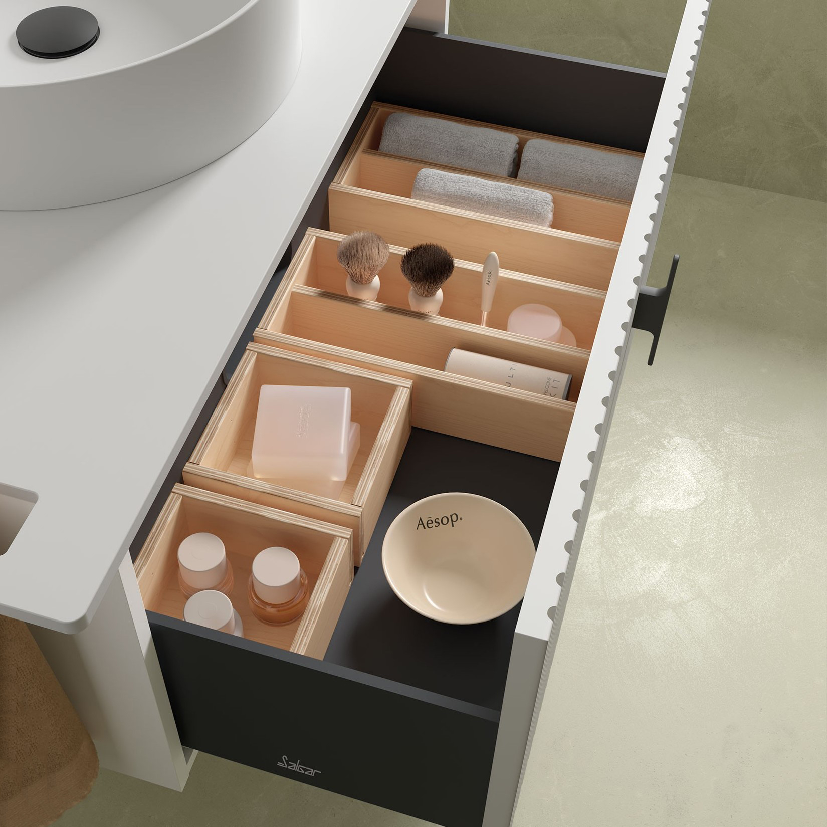 Muebles Raya onderkast ribbelfront 90cm met 1 softclose lade walnoot