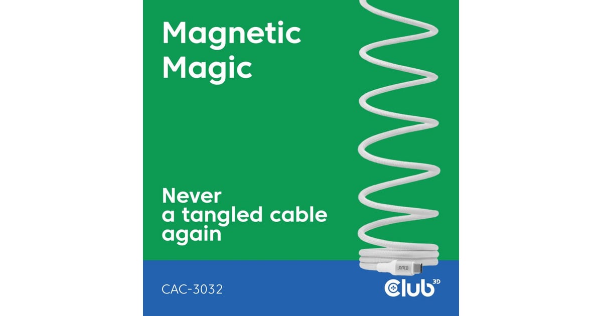 Club 3DUSB-C Magnetic-Coil 240W PD3.1 White Cable, 2 meter kabel  (Wit)