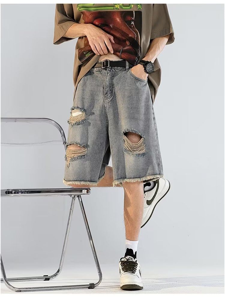 Ateso - Middelhoge denim shorts met distressed effect
