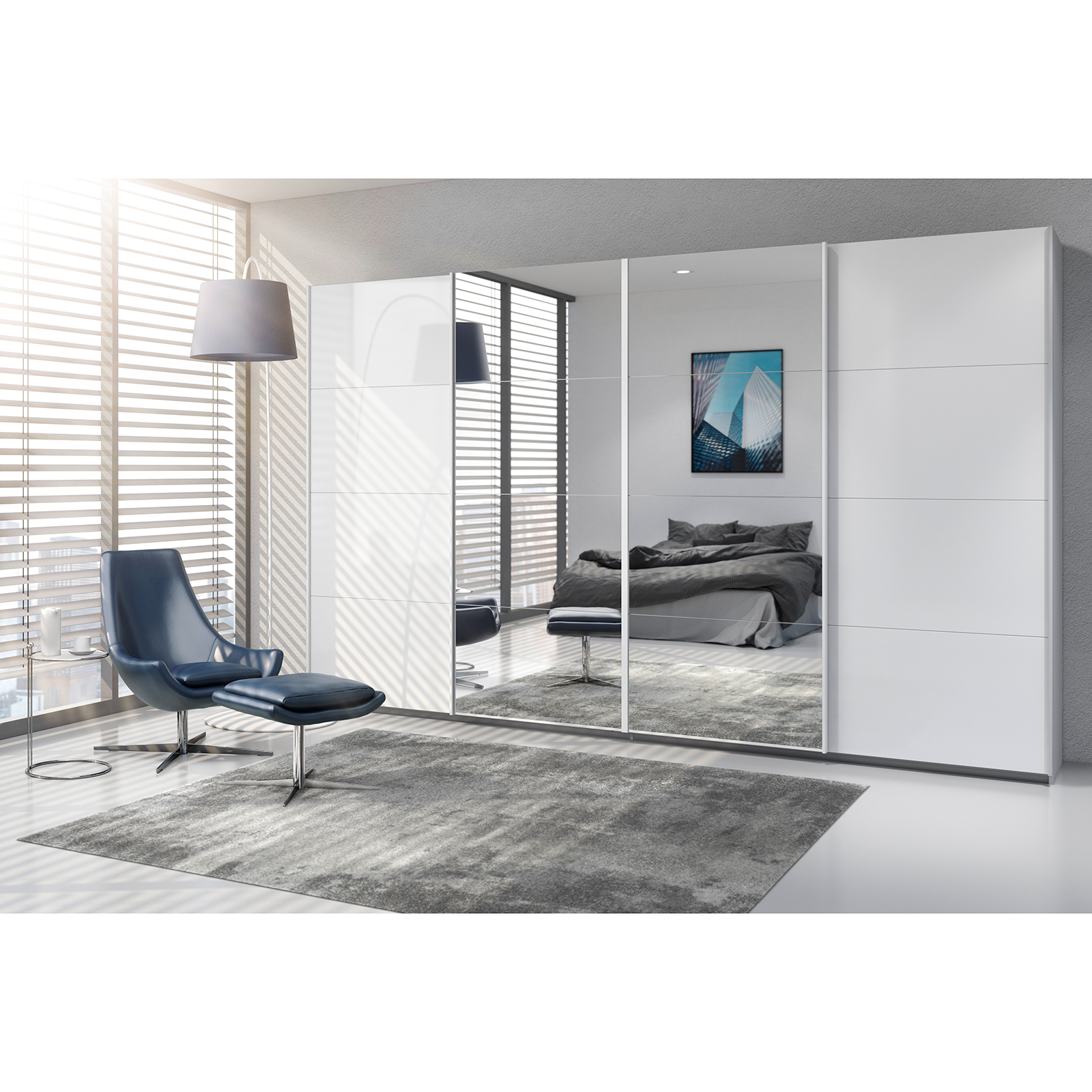 Schwebetürenschrank - weiß Hochglanz - 2 Spiegeltüren - 360x231 cm
