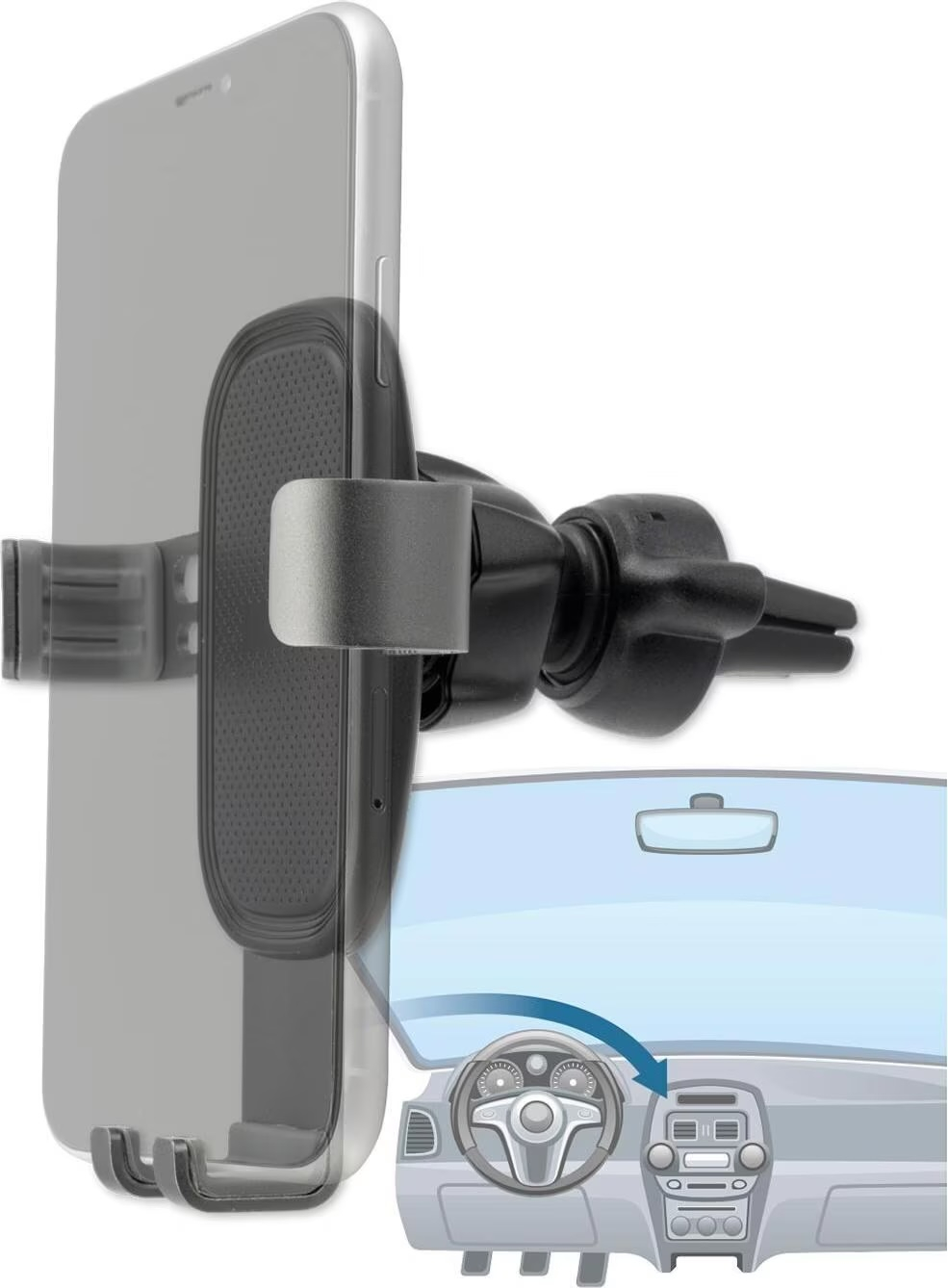Grabber 2.0 Verstellbare Auto KFZ Smartphone Halterung für Air Frame Lüftungsgitter mit Schwerkraft-Mechanismus (4S469302) - Schwarz