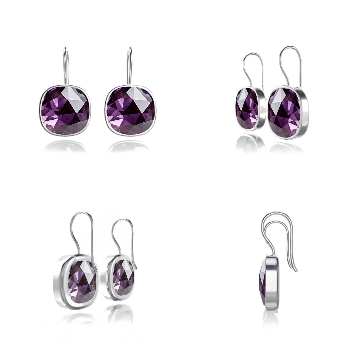 Boucles d'Oreilles en Améthyste Véritable - Design 38 Facettes, Argent 925 | Aden Boutique