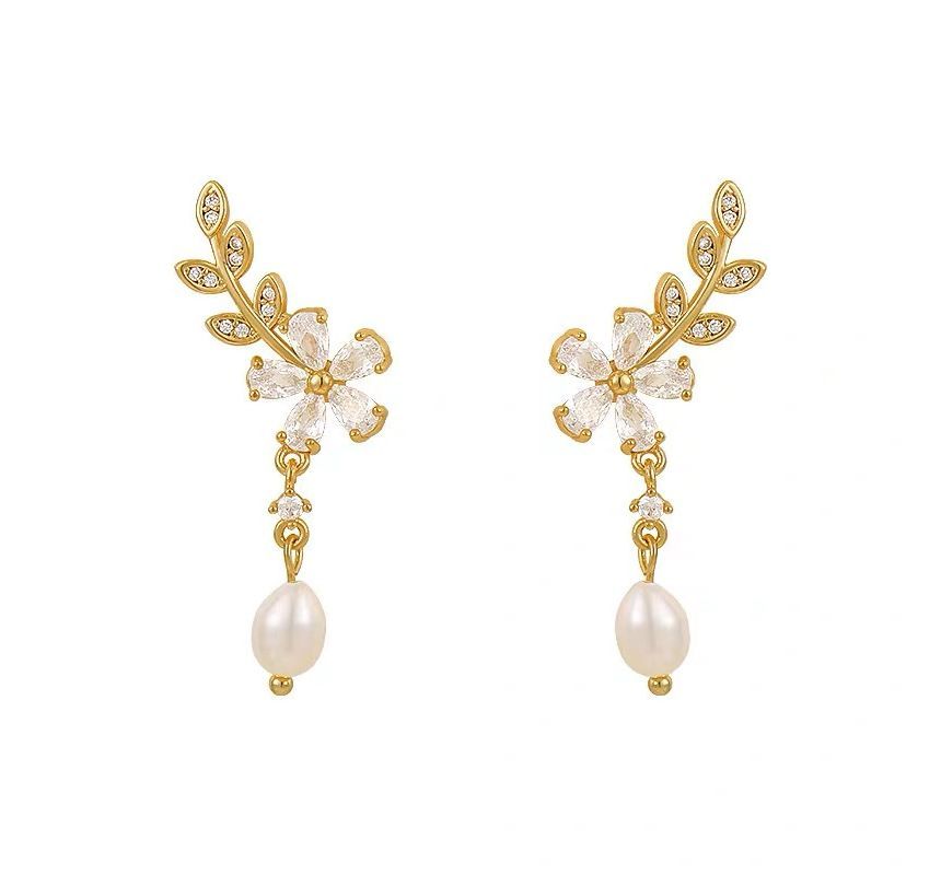 Rosesand - Bloem strass imitatie parel legering oorbel