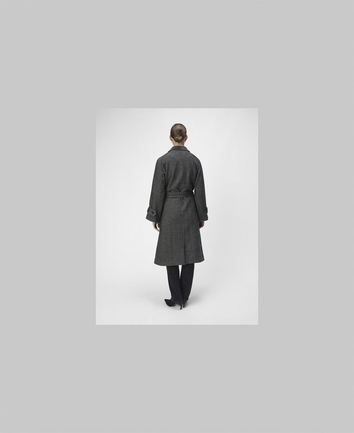 Object OBJKEILY L/S COAT NOOS Medium grey melange/black herringbo