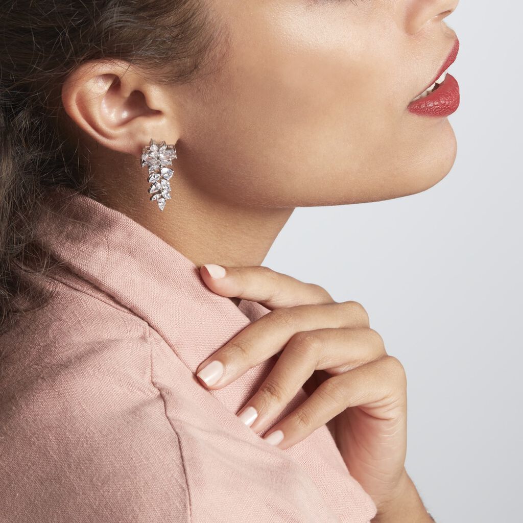 Boucles D'oreilles Pendantes Argent Blanc Viktorik Oxyde Zirconium