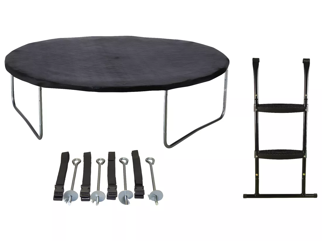 Kangui - Trampoline de jardin 365 cm + filet + échelle + bâche + kit ancrage | PUNCHI Bleu