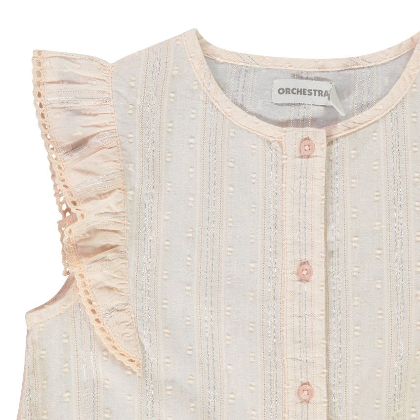 Chemise en voile plumetis à manches courtes volantées pour fille - Rose