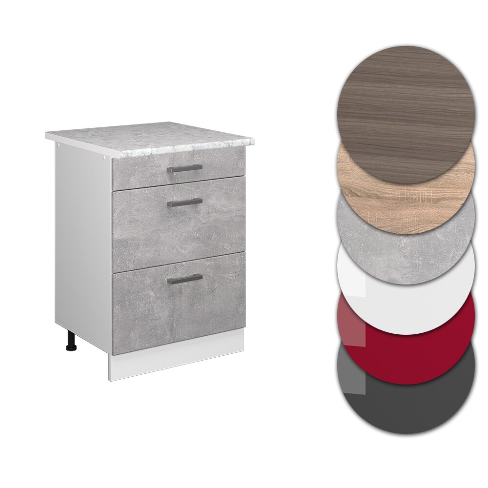 Vicco Schubladenunterschrank Küchenschrank Küchenzeile R-Line 60 cm Weiß Beton Schublade Arbeitsplatte