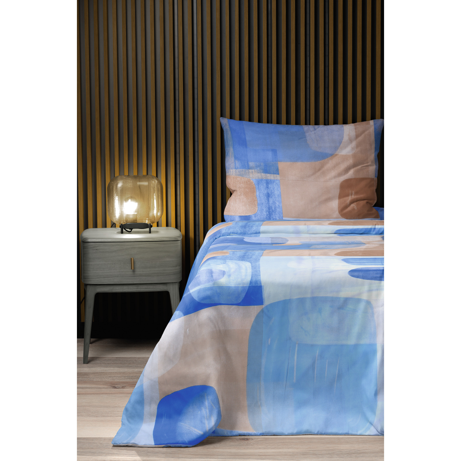Bettwäsche Satin Geometrie blau 160x210 65x100 Bettanzug Nord