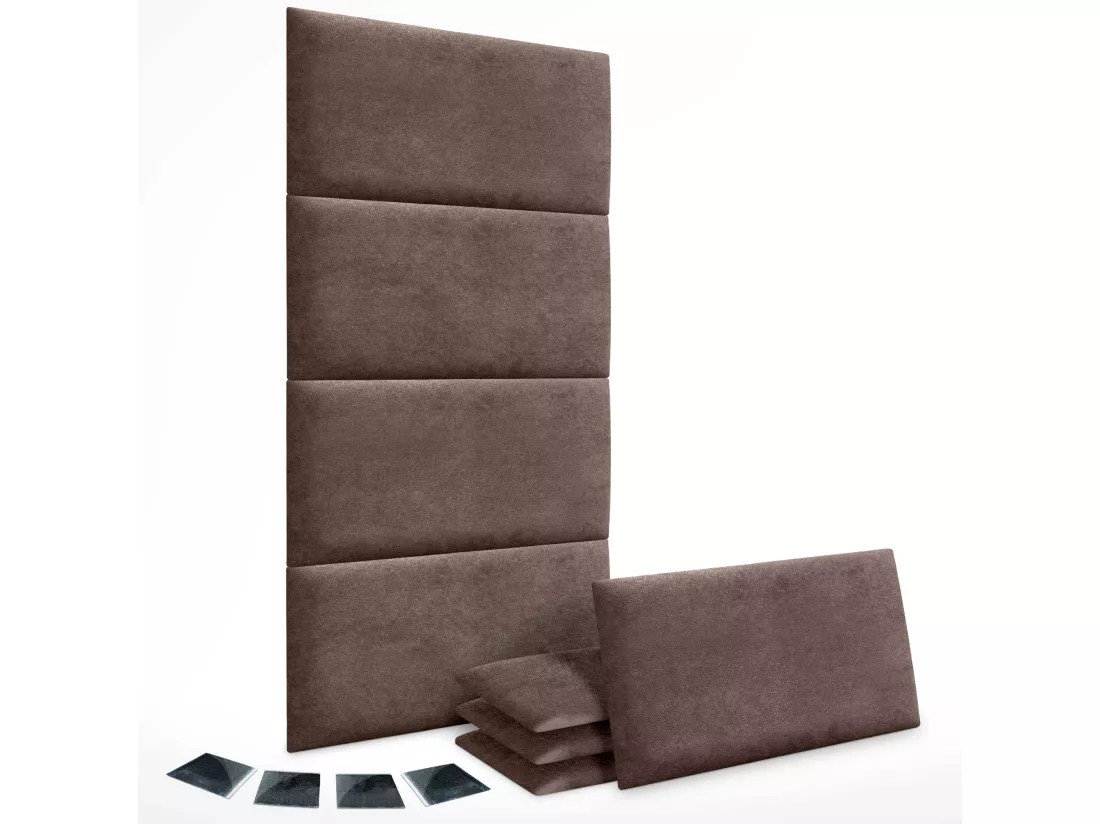 DHOME Lot de 8 Panneaux Rembourrés en Tissu Aqualine Autocollants pour Mur Acoustiques Absorbants Protection contre (Marron chocolat, 60x40cm,x8)