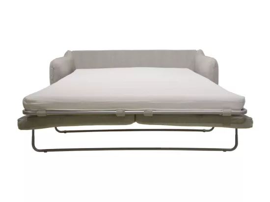 Vornay - Canapé convertible express 3 places en tissu pieds bois foncé - Beige