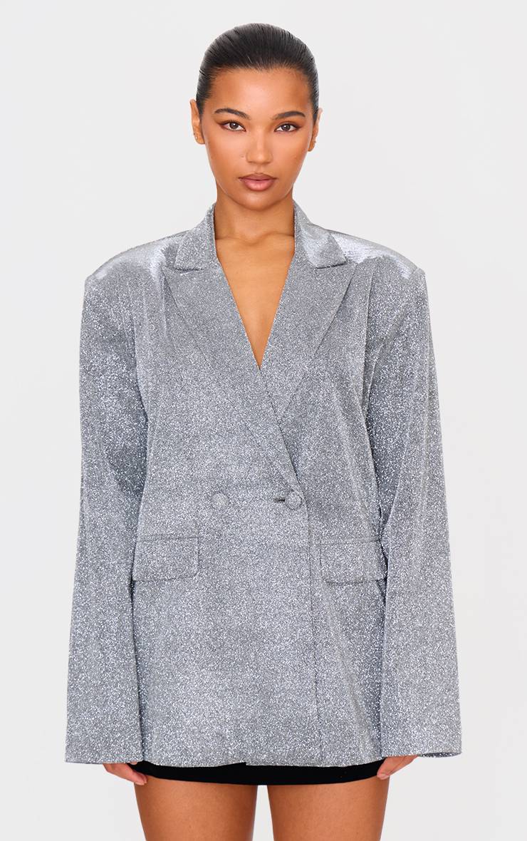 Argenté Blazer Oversize À Paillettes Avec Ourlet Courbe