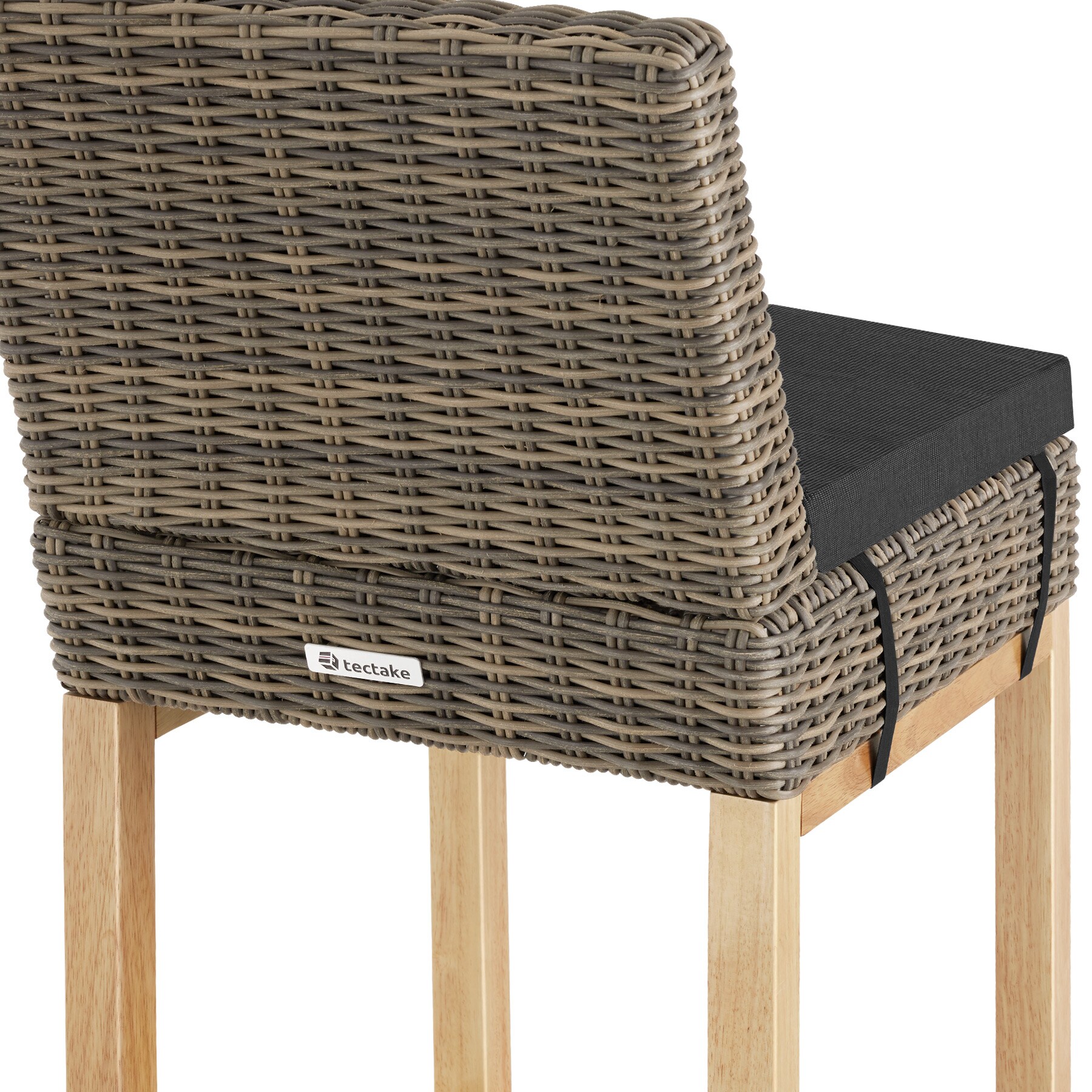 tectake® Rattan Barstuhl, mit Aluminiumgestell, natürlich nachempfundenes Geflecht, inklusive Sitzpolster, 45 x 62,5 x 99 cm