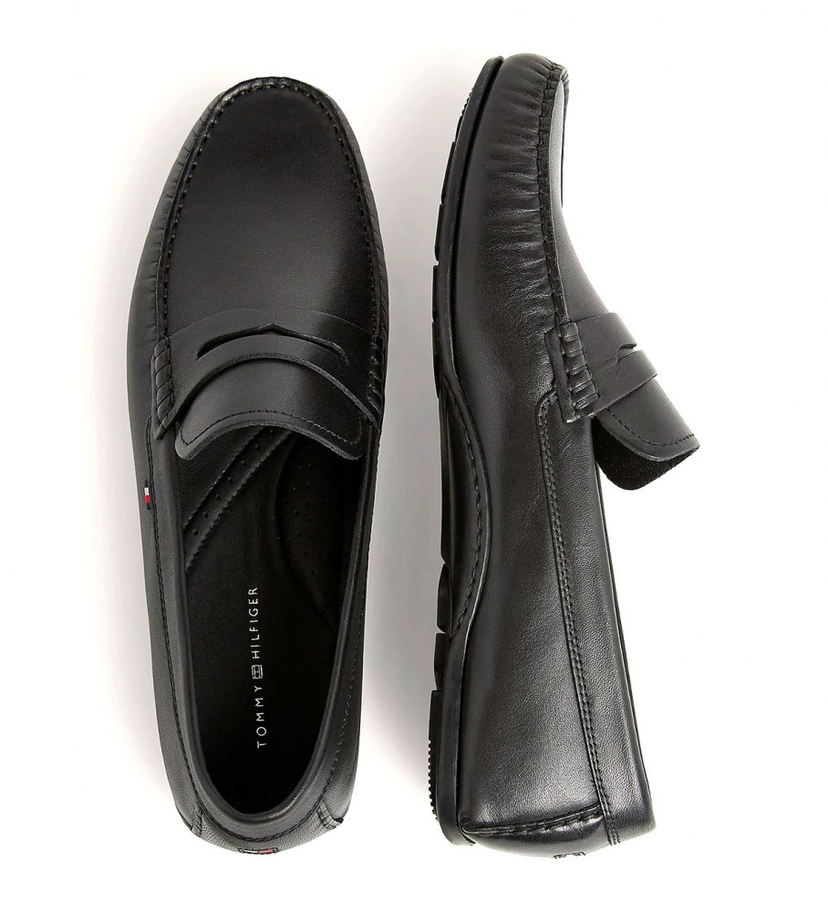 Mocassins Tommy Hilfiger Signature de couro sem calcanhar, pretos