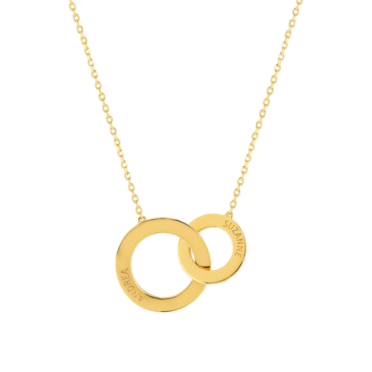 Collier plaqué or 2 cercles personnalisables entrelacés 45 cm