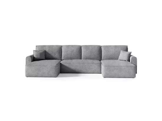 Canapé U 5 places convertible coffre Valentin bouclé Gris