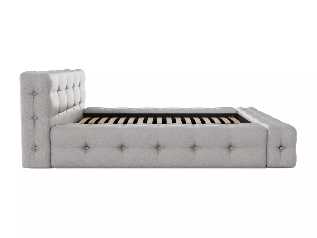 Lit coffre capitonné 140 x 190 cm - Tissu chiné - Gris clair + Matelas - LERUCO de Pascal Morabito