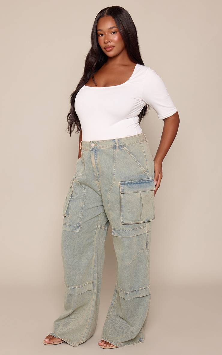Délavage Vintage Jean Denim Cargo Grande Taille Jambe Large