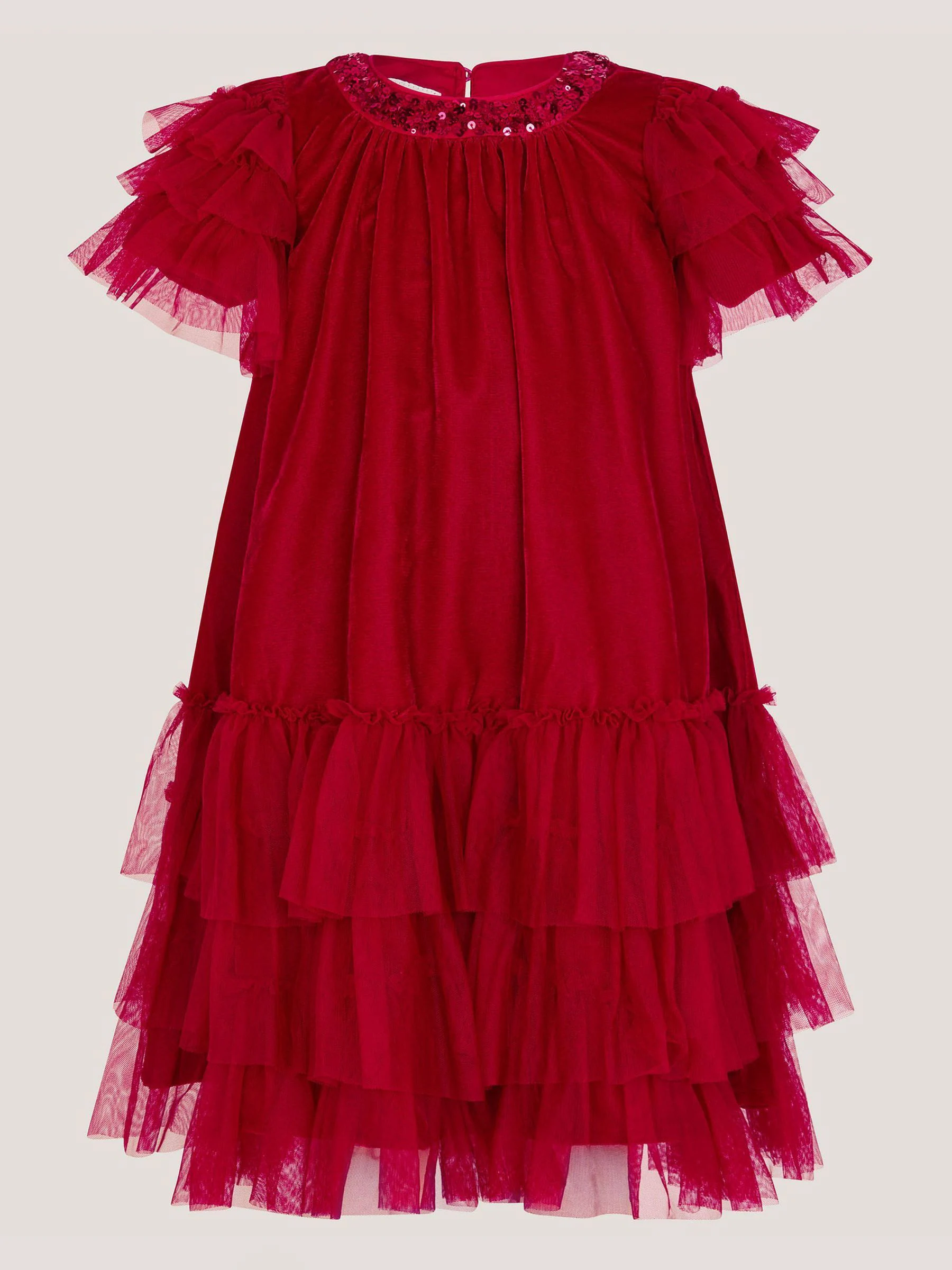 Rood - Monsoon Alexandra Velvet Ruffle Party Dress