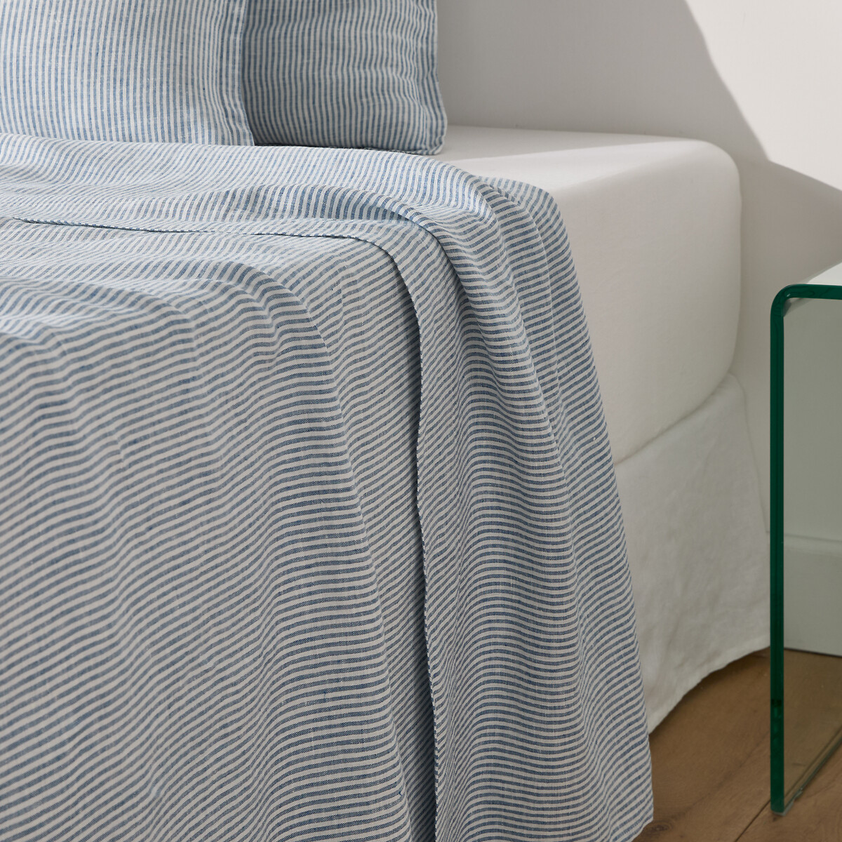 LA REDOUTE INTERIEURS<br>Lençol plano em Lina lavada, azul Limona